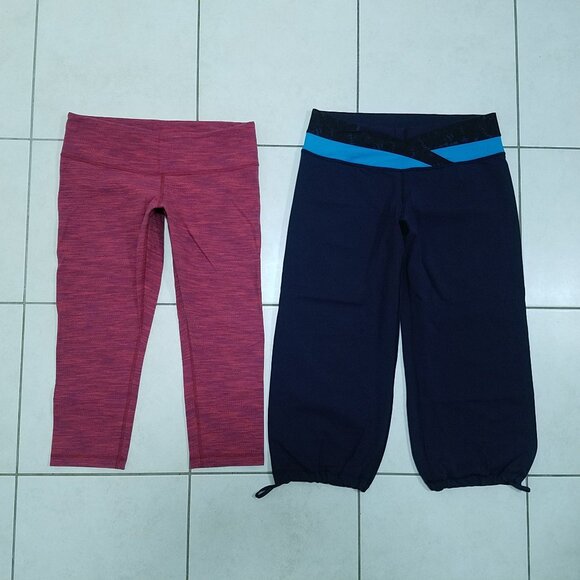 2 Lululemon Diamond Bumble Berry Flaming Tomato Surge Astro Crop 10 Large Bundle - Picture 1 of 14